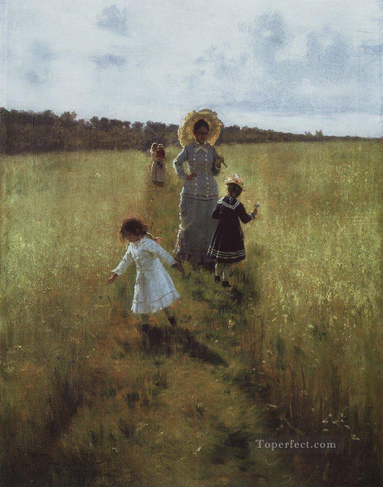 on the boundary path v a repina with children going on the boundary path 1879 Ilya Repin Oil Paintings